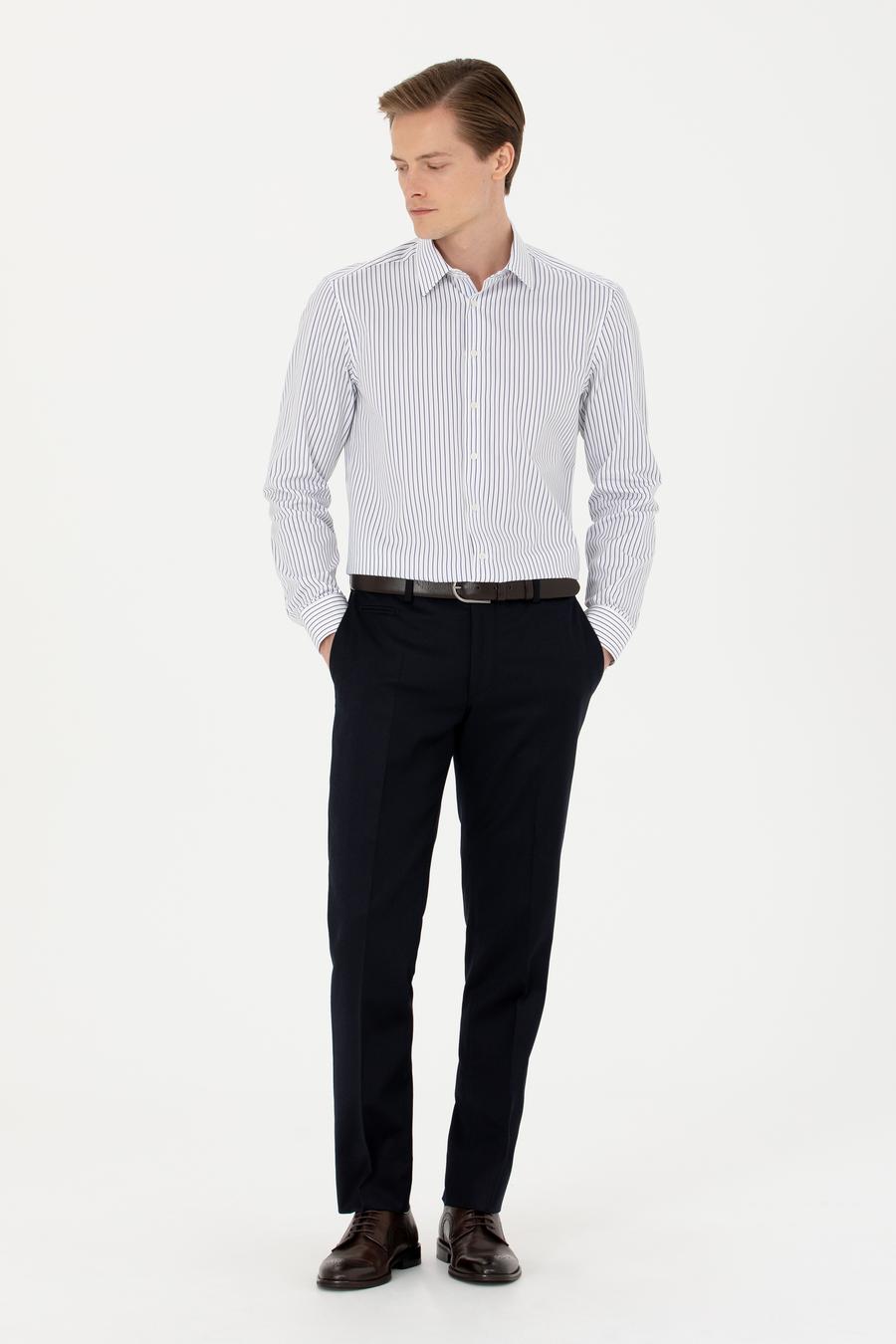 Lacivert Slim Fit Uzun Kollu Çizgili Gömlek - 50272947132