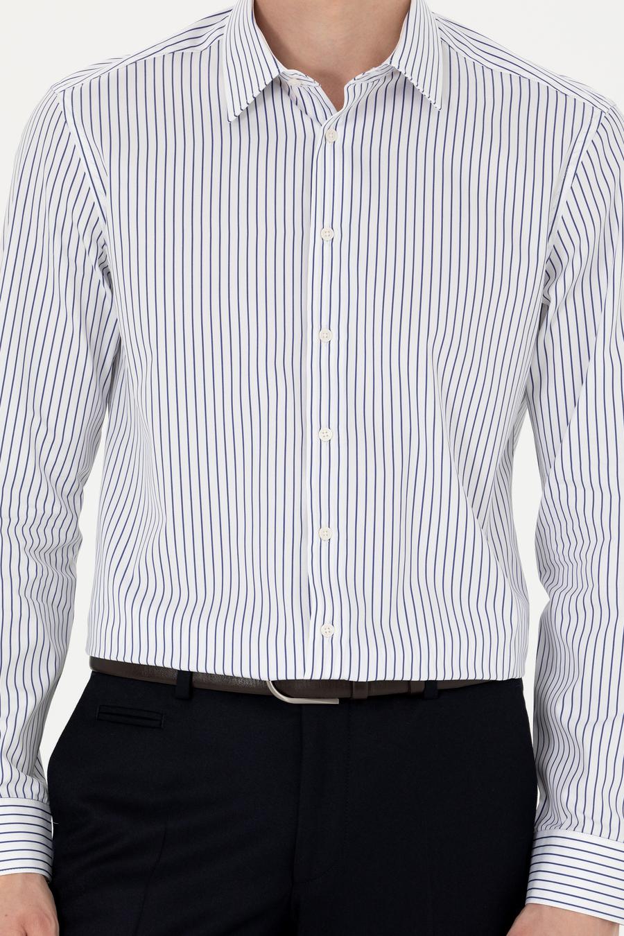Lacivert Slim Fit Uzun Kollu Çizgili Gömlek - 50272947132