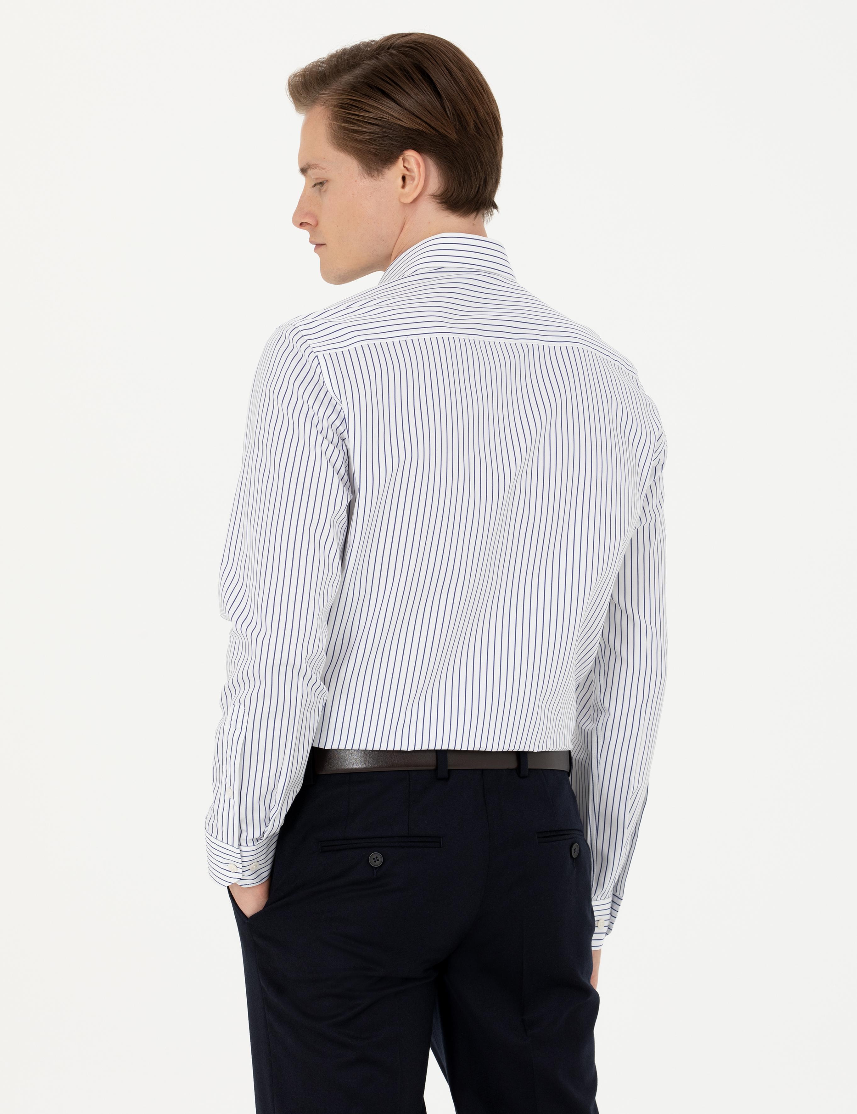 Lacivert Slim Fit Uzun Kollu Çizgili Gömlek - 50272947132