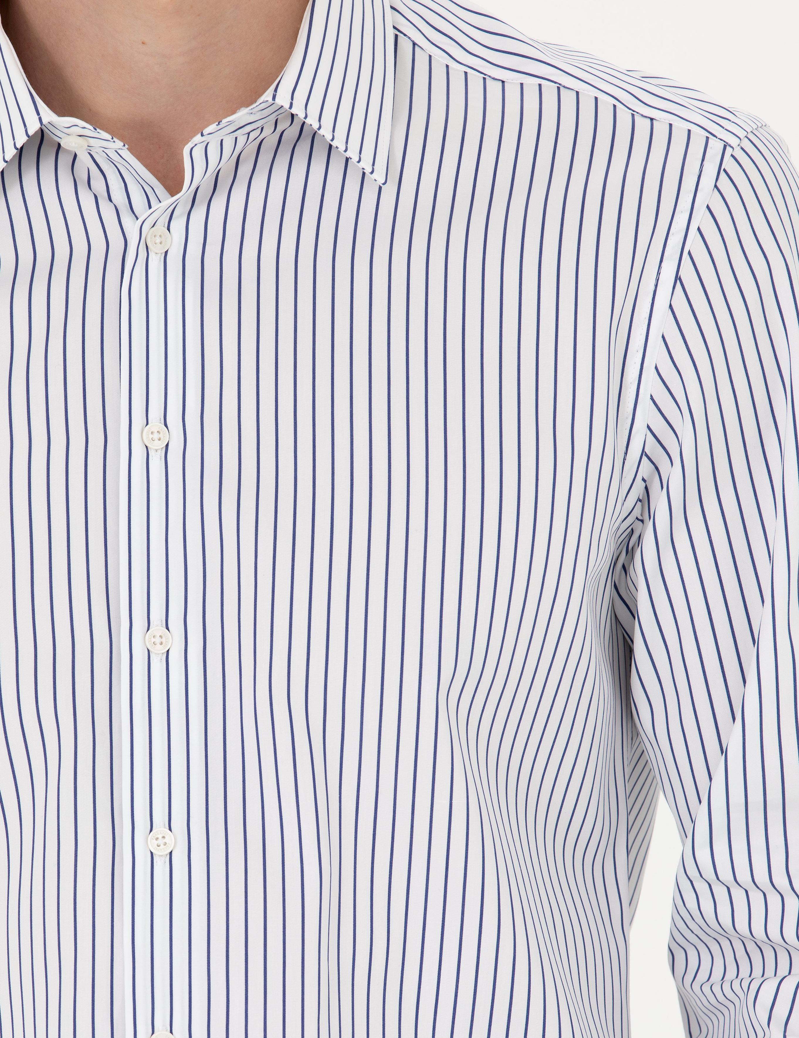 Lacivert Slim Fit Uzun Kollu Çizgili Gömlek - 50272947132