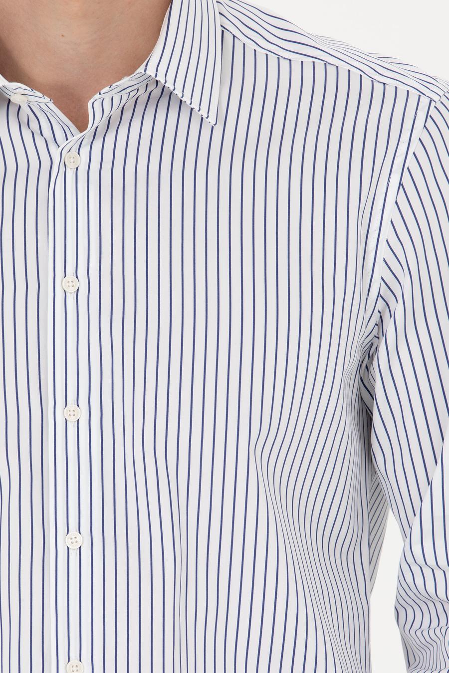Lacivert Slim Fit Uzun Kollu Çizgili Gömlek - 50272947132