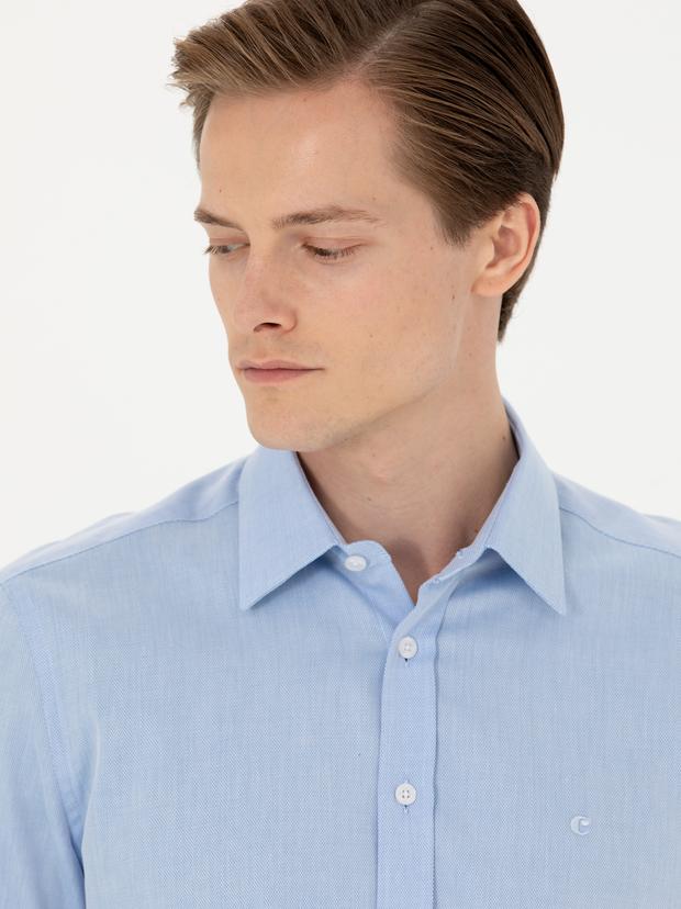 Açık Mavi Slim Fit Uzun Kollu Klasik Gömlek