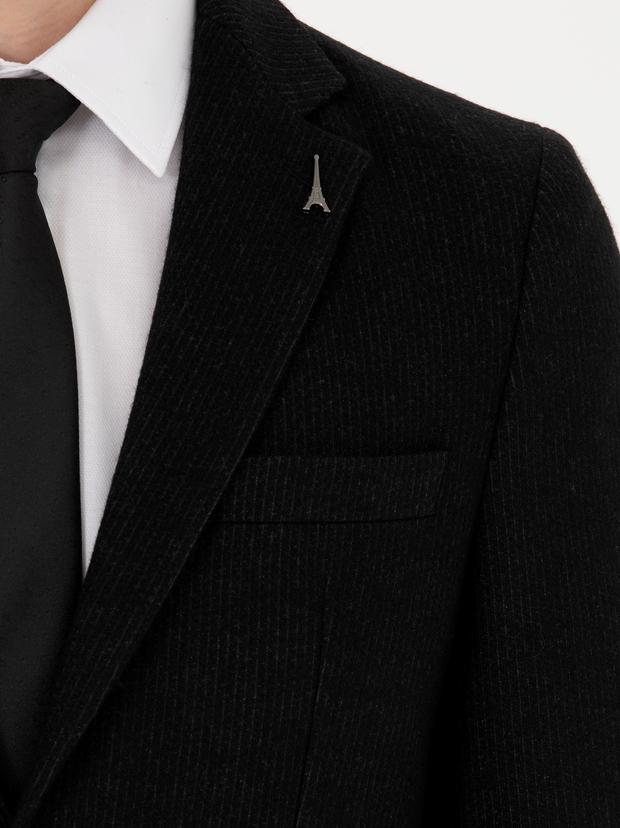 Siyah Slim Fit Yün Karışımlı Klasik Ceket