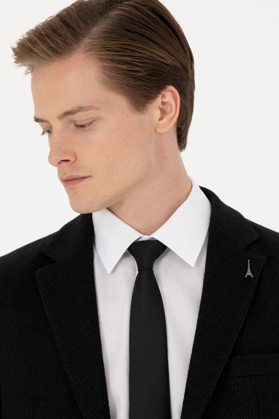 Siyah Slim Fit Yün Karışımlı Klasik Ceket - 50272714089