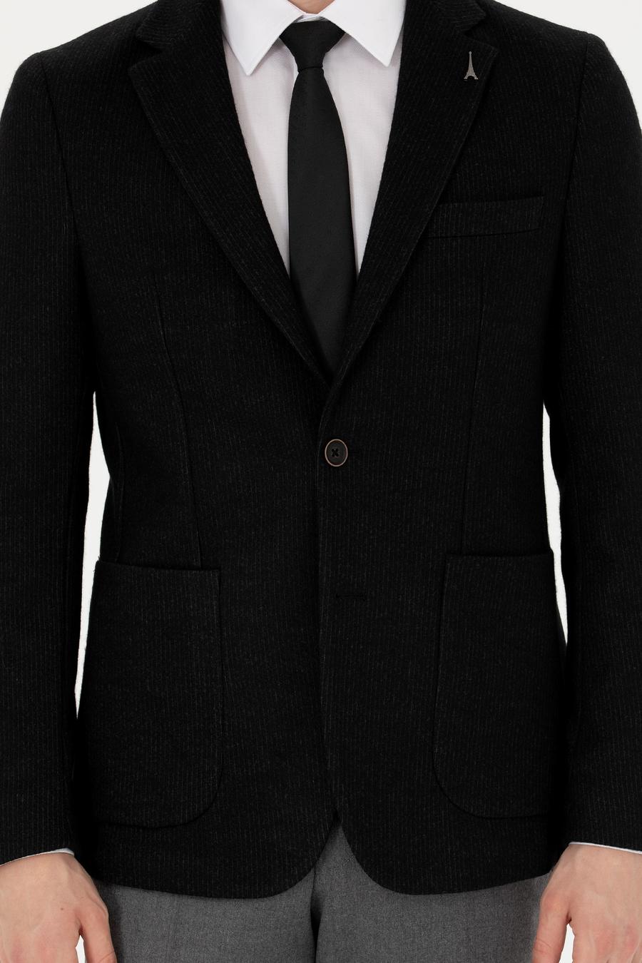Siyah Slim Fit Yün Karışımlı Klasik Ceket - 50272714089