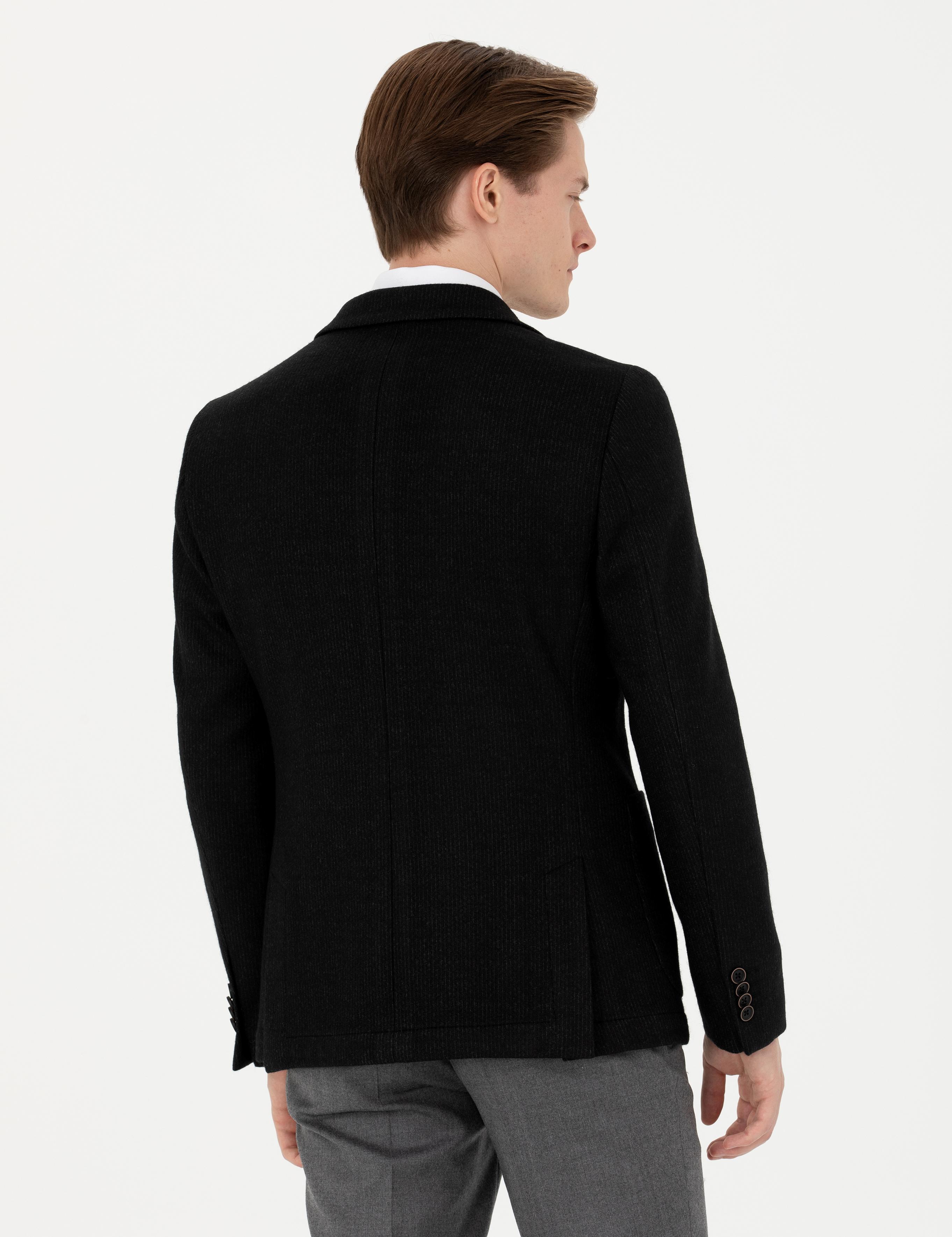 Siyah Slim Fit Yün Karışımlı Klasik Ceket - 50272714089