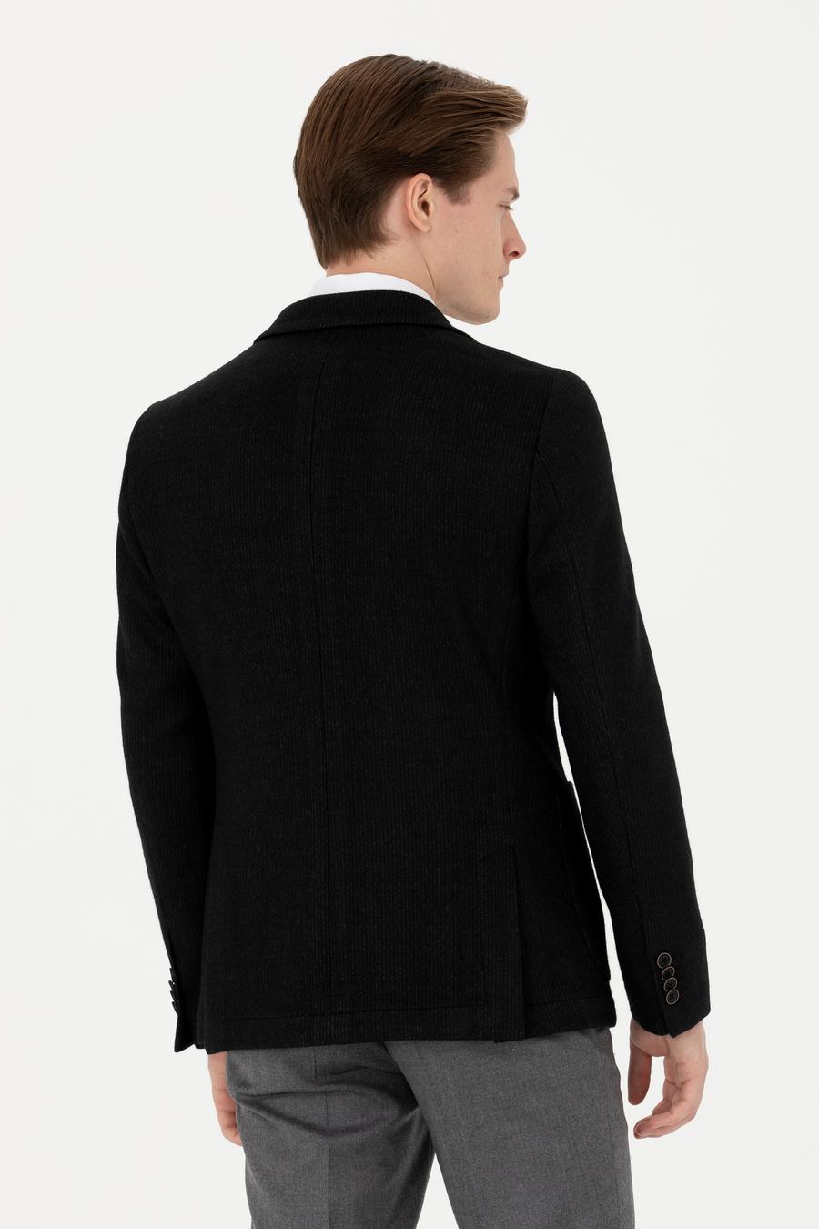 Siyah Slim Fit Yün Karışımlı Klasik Ceket - 50272714089