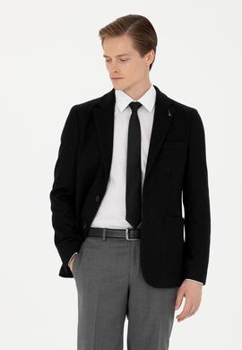 Siyah Slim Fit Yün Karışımlı Klasik Ceket