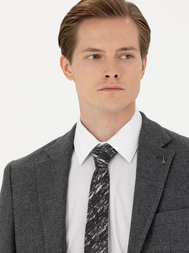 Antrasit Slim Fit Yün Karışımlı Spor Ceket