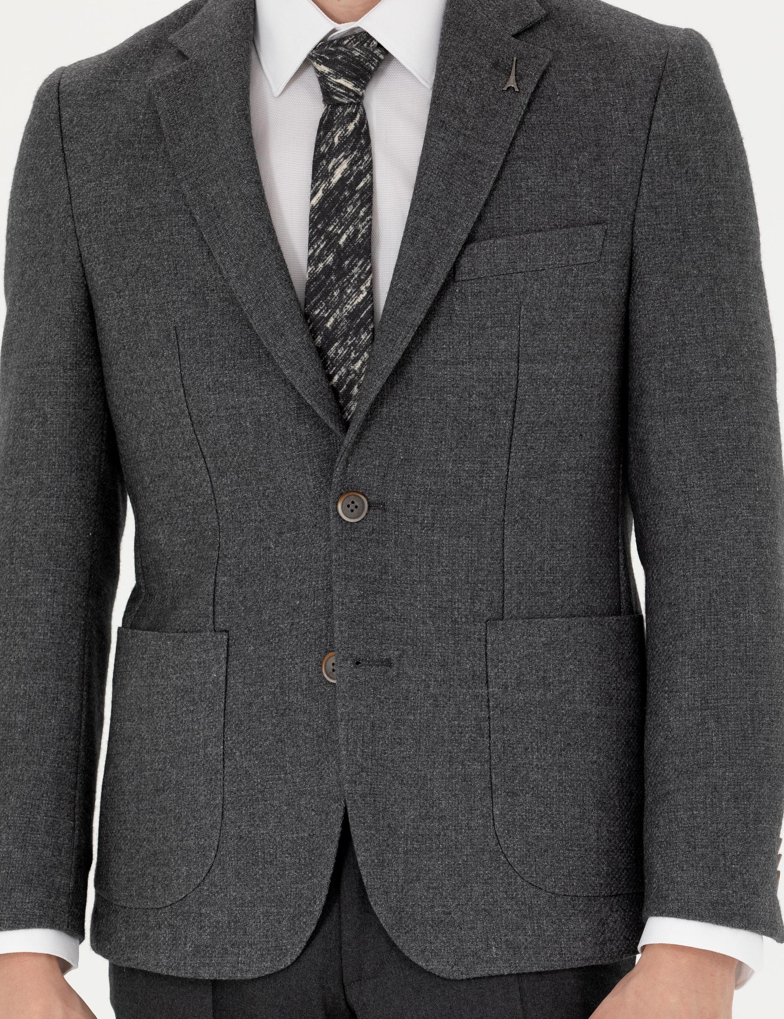 Antrasit Slim Fit Yün Karışımlı Spor Ceket - 50270156237