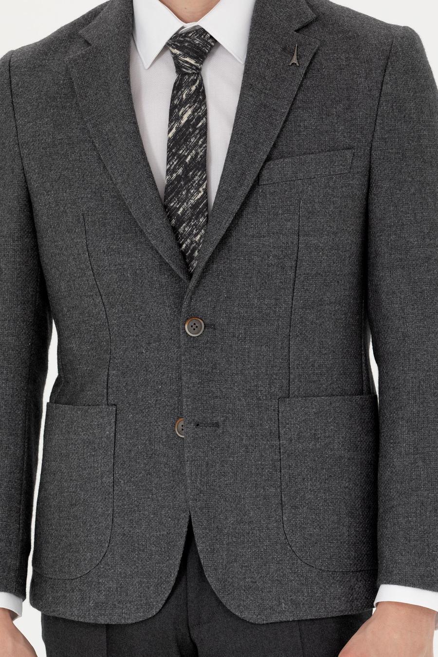 Antrasit Slim Fit Yün Karışımlı Spor Ceket - 50270156237