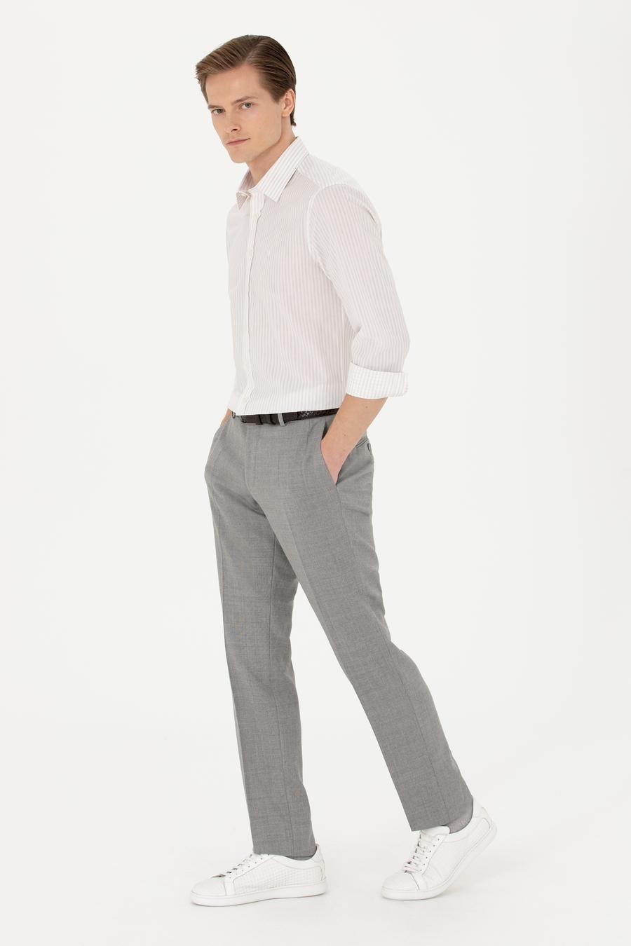 Gri Slim Fit %100 Yün Kumaş Pantolon - 50270148002