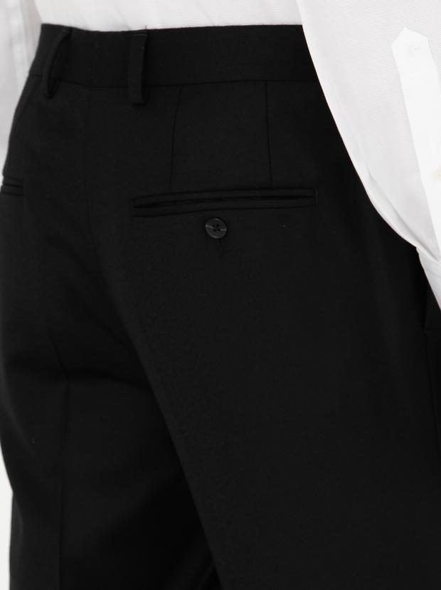Siyah Slim Fit Yün Karışımlı Kumaş Pantolon