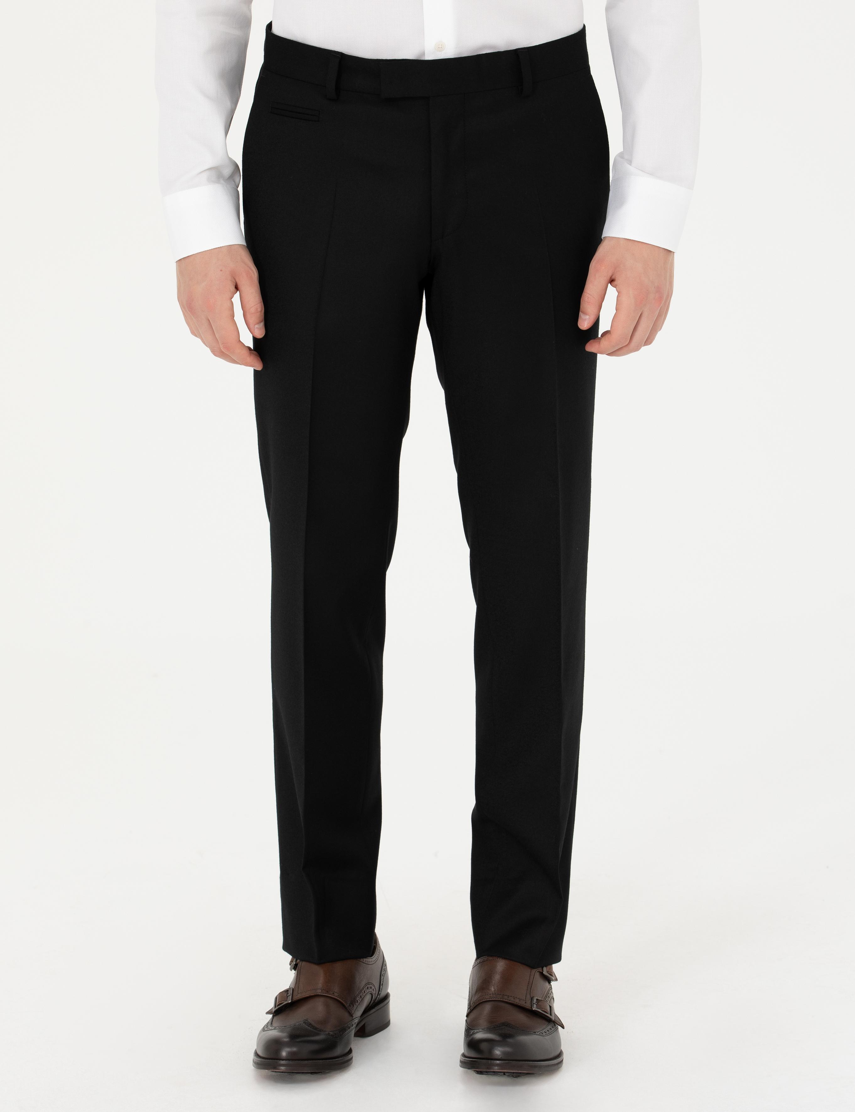 Siyah Slim Fit Yün Karışımlı Kumaş Pantolon - 50270151003