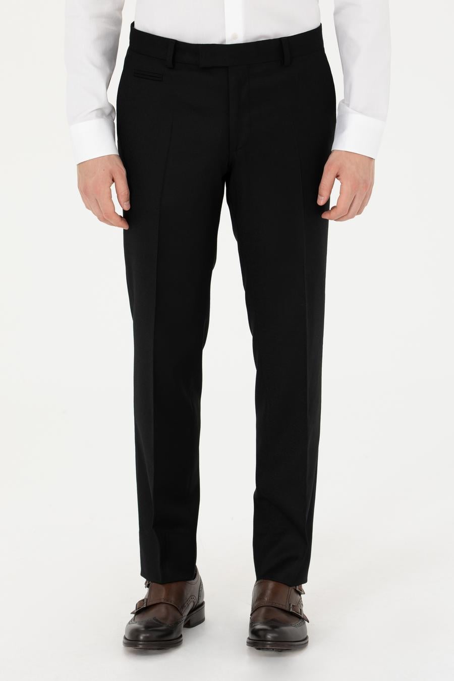 Siyah Slim Fit Yün Karışımlı Kumaş Pantolon - 50270151003