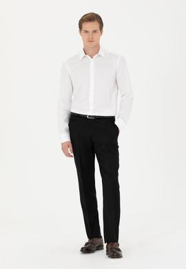 Siyah Slim Fit Yün Karışımlı Kumaş Pantolon