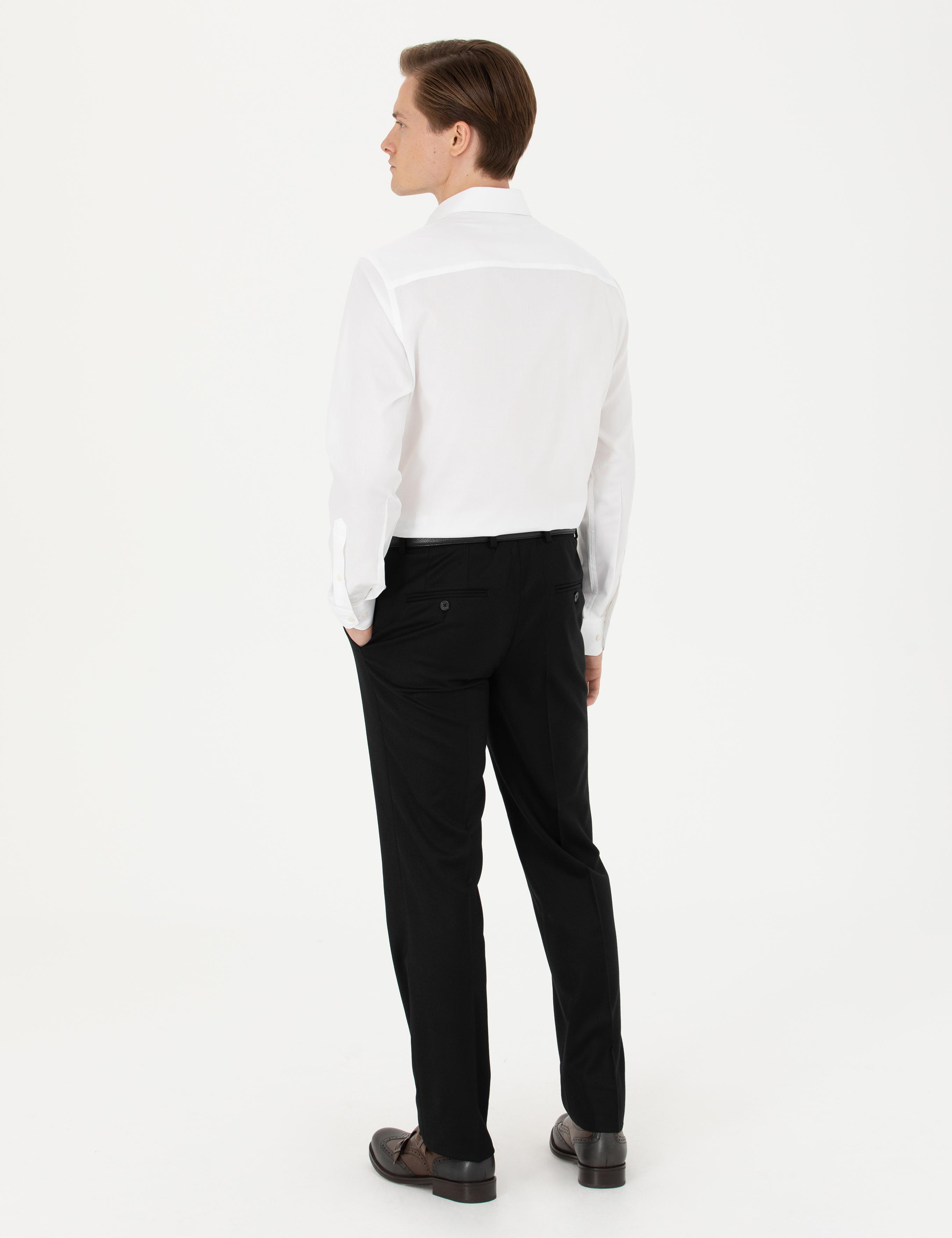 Siyah Slim Fit Yün Karışımlı Kumaş Pantolon - 50270151003