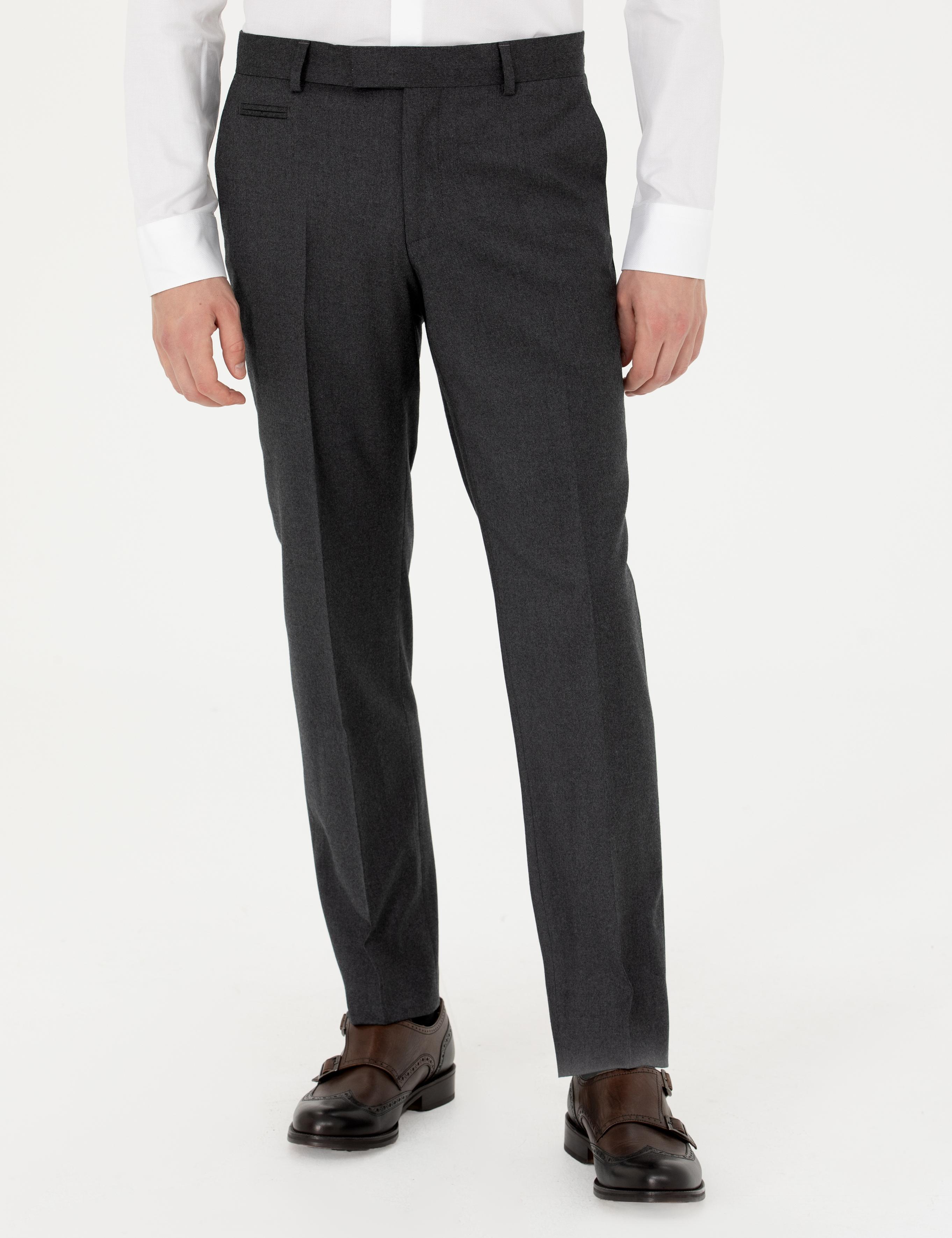 Antrasit Slim Fit Yün Karışımlı Kumaş Pantolon - 50270151018