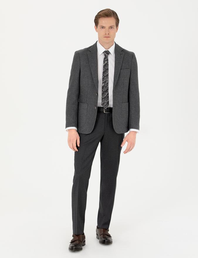 Antrasit Slim Fit Yün Karışımlı Kumaş Pantolon