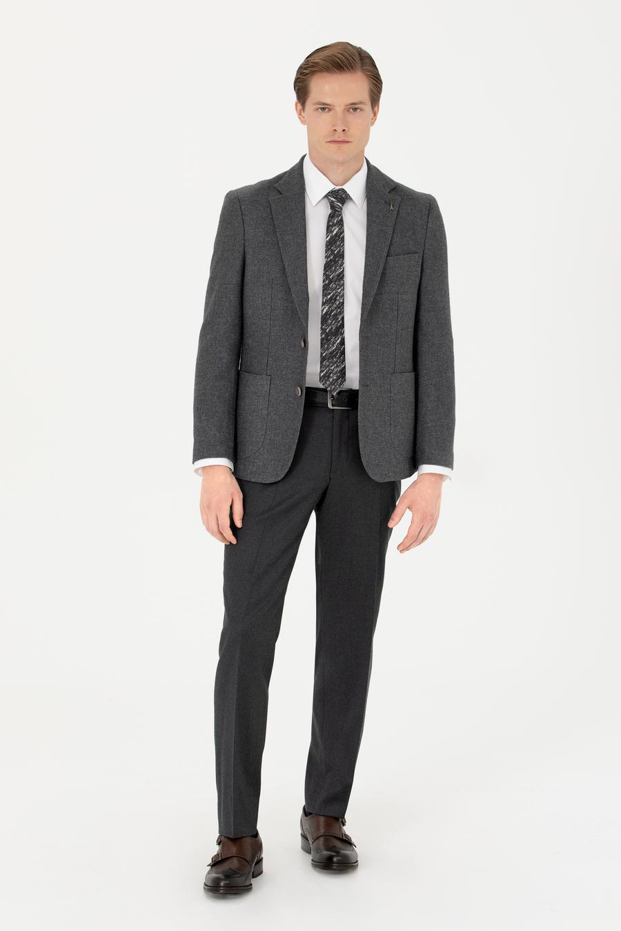 Antrasit Slim Fit Yün Karışımlı Kumaş Pantolon - 50270151018