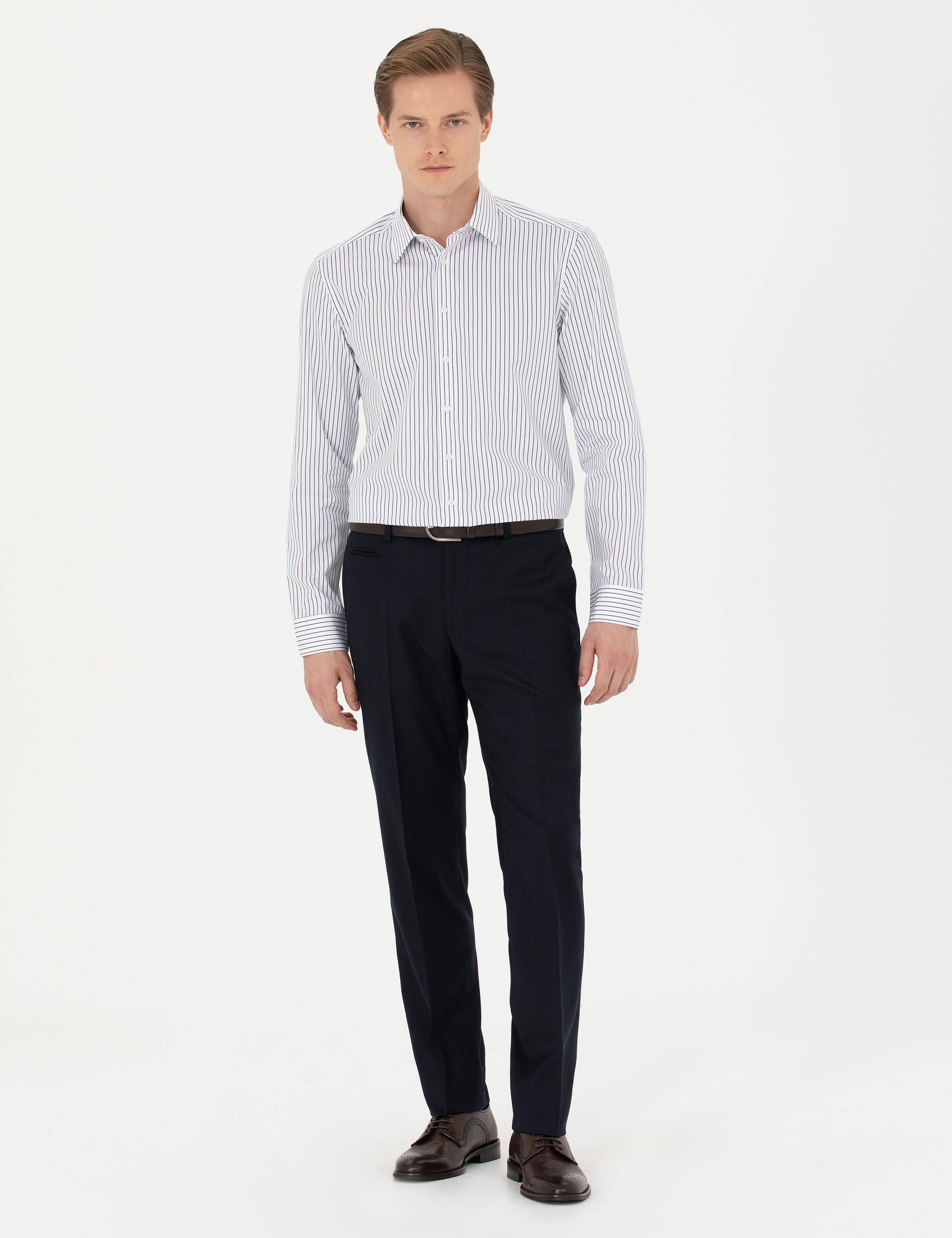 Koyu Lacivert Slim Fit Yün Karışımlı Kumaş Pantolon - 50270151064