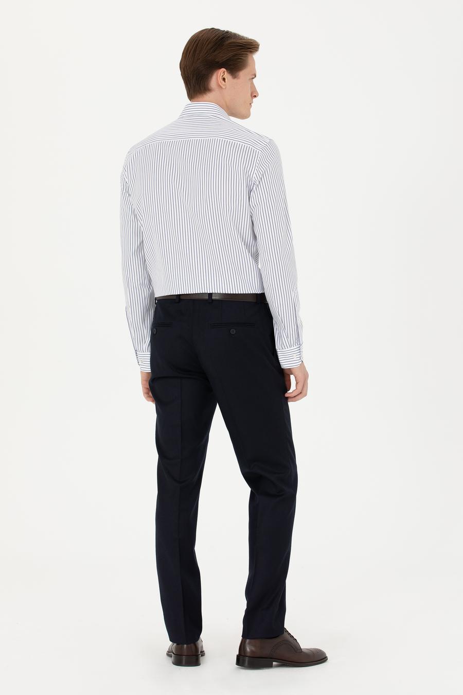 Koyu Lacivert Slim Fit Yün Karışımlı Kumaş Pantolon - 50270151064