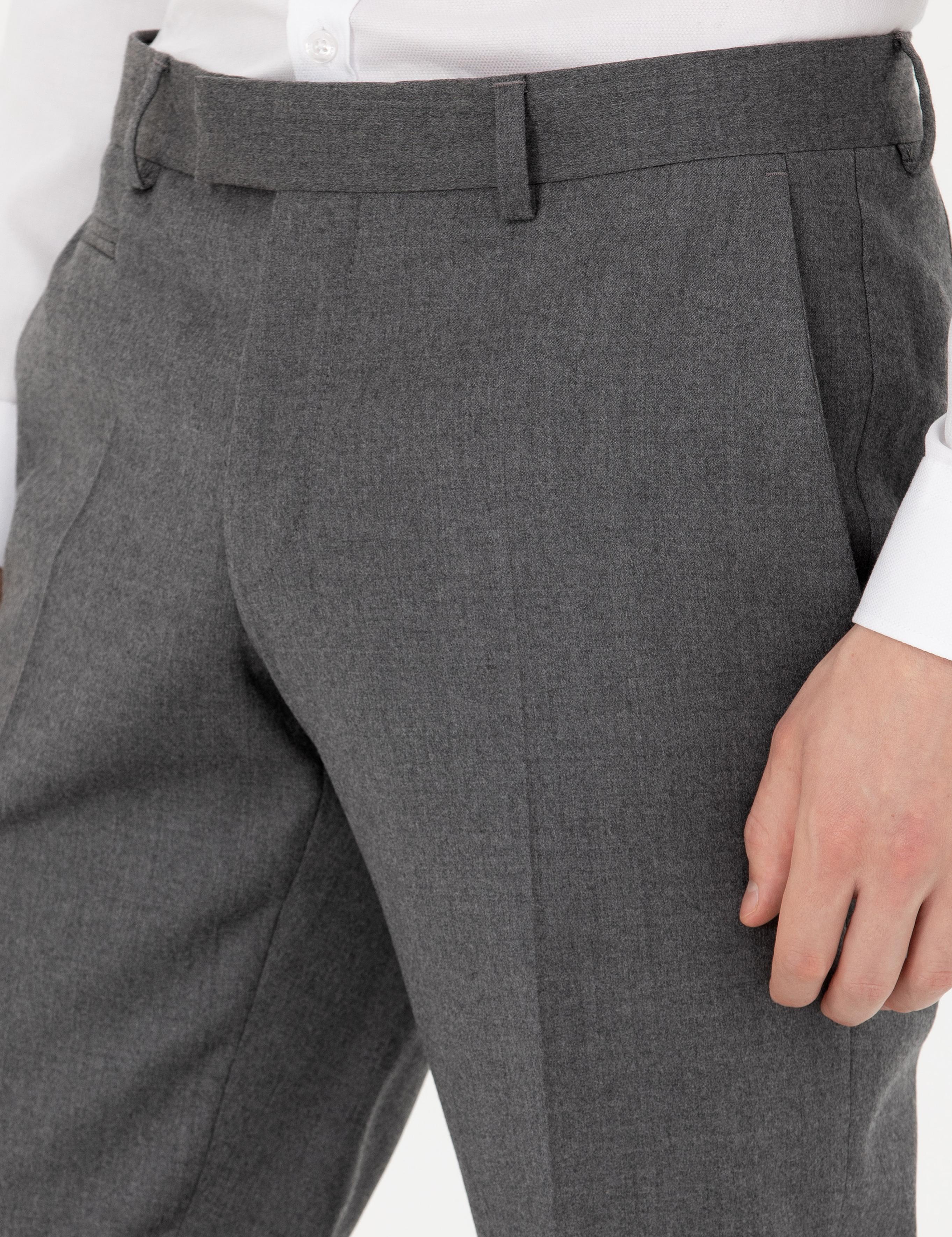 Gri Slim Fit Yün Karışımlı Kumaş Pantolon - 50270151085