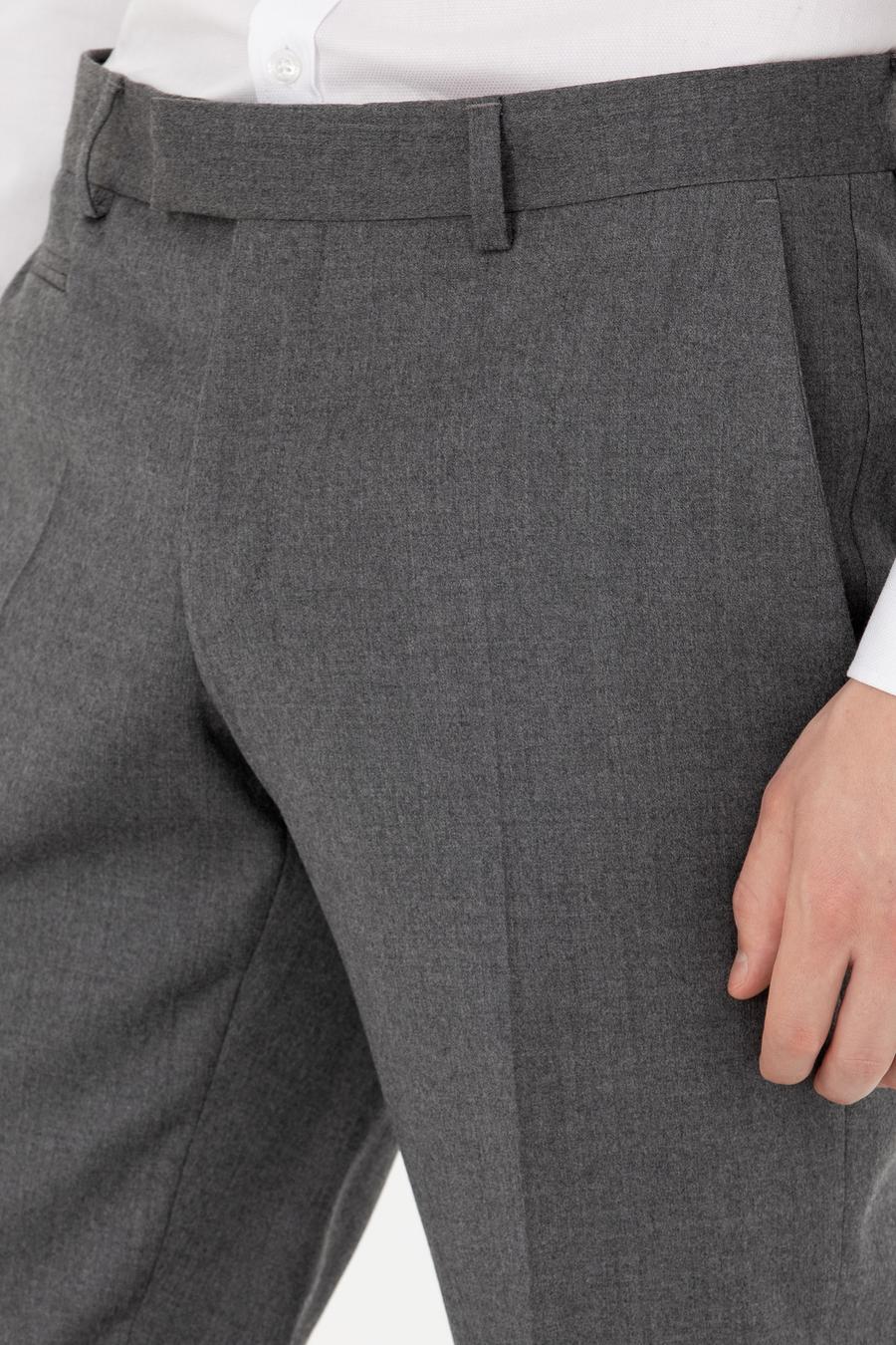 Gri Slim Fit Yün Karışımlı Kumaş Pantolon - 50270151085