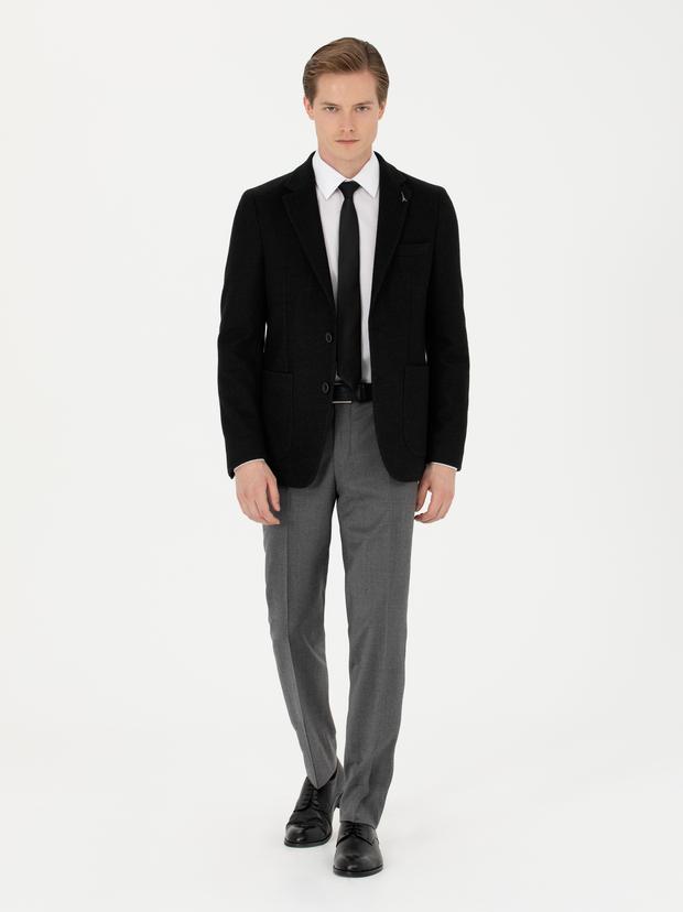 Gri Slim Fit Yün Karışımlı Kumaş Pantolon