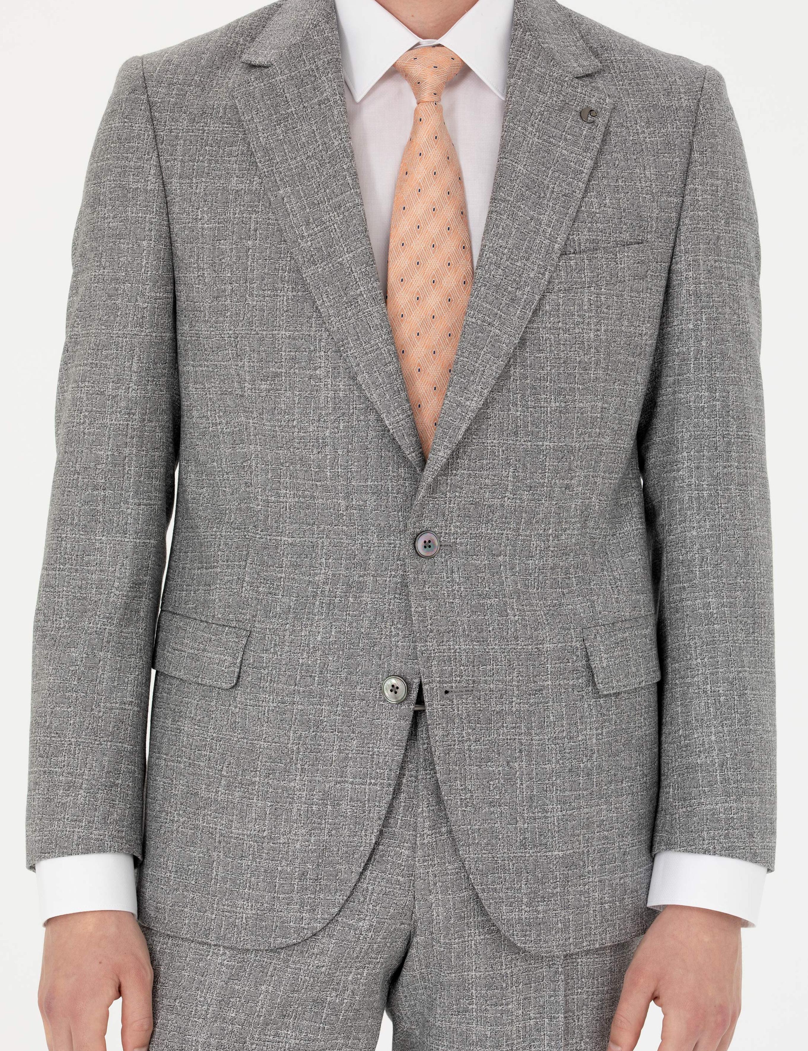 Gri Slim Fit %100 Yün Mikro Desenli Takım Elbise - 50272638011