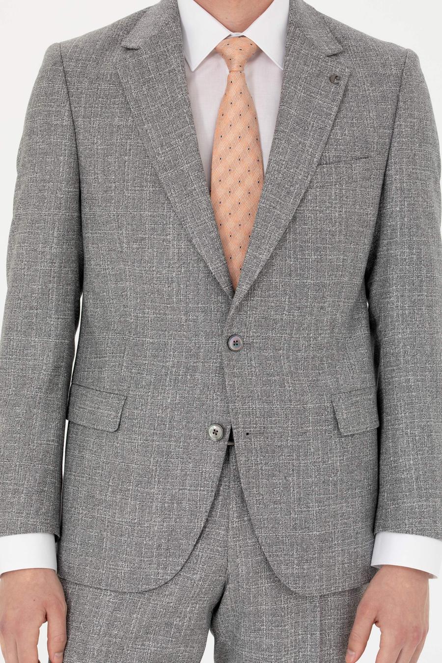 Gri Slim Fit %100 Yün Mikro Desenli Takım Elbise - 50272638011