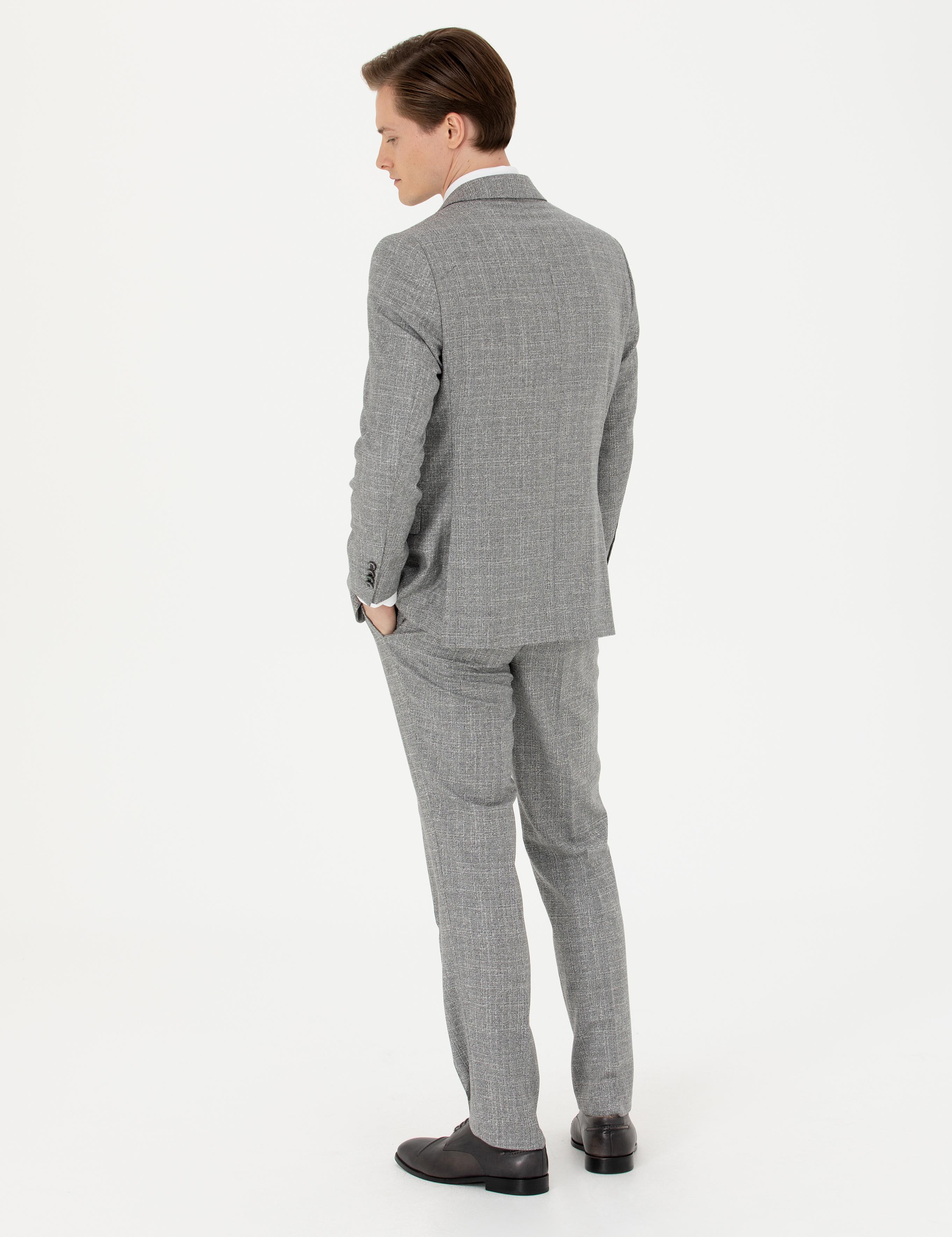 Gri Slim Fit %100 Yün Mikro Desenli Takım Elbise - 50272638011