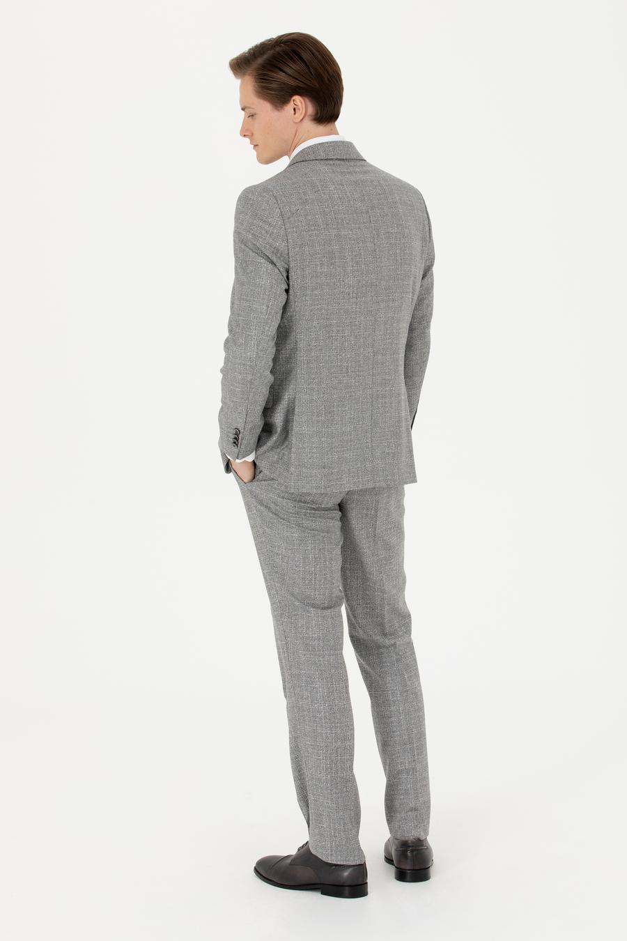 Gri Slim Fit %100 Yün Mikro Desenli Takım Elbise - 50272638011