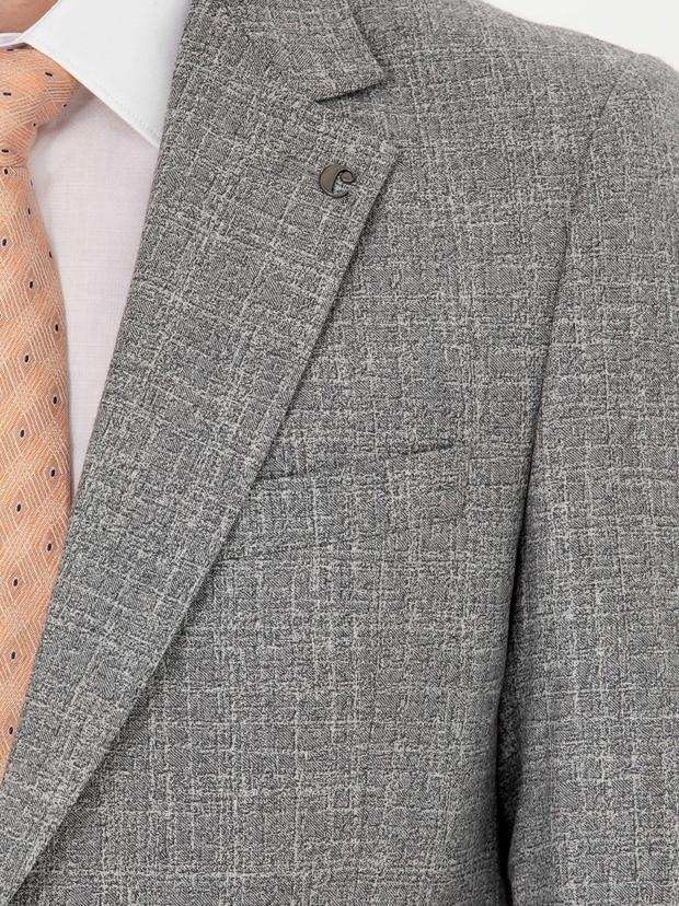 Gri Slim Fit %100 Yün Mikro Desenli Takım Elbise
