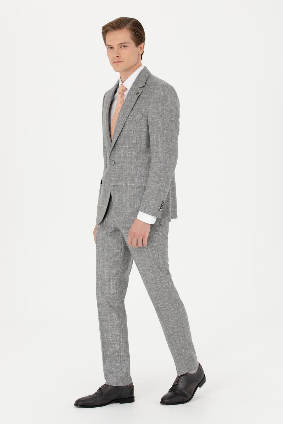 Gri Slim Fit %100 Yün Mikro Desenli Takım Elbise - 50272638011