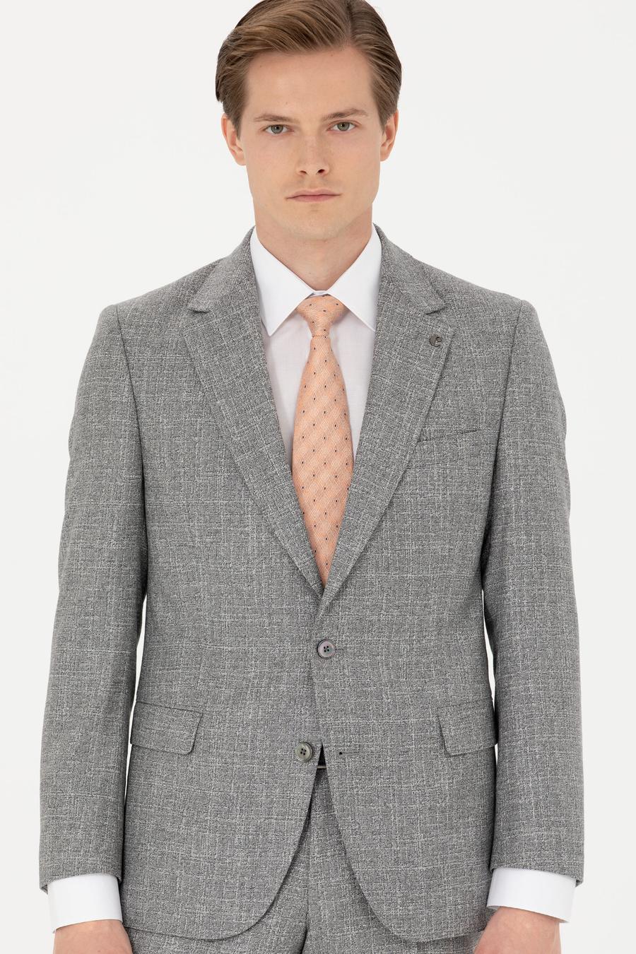 Gri Slim Fit %100 Yün Mikro Desenli Takım Elbise - 50272638011