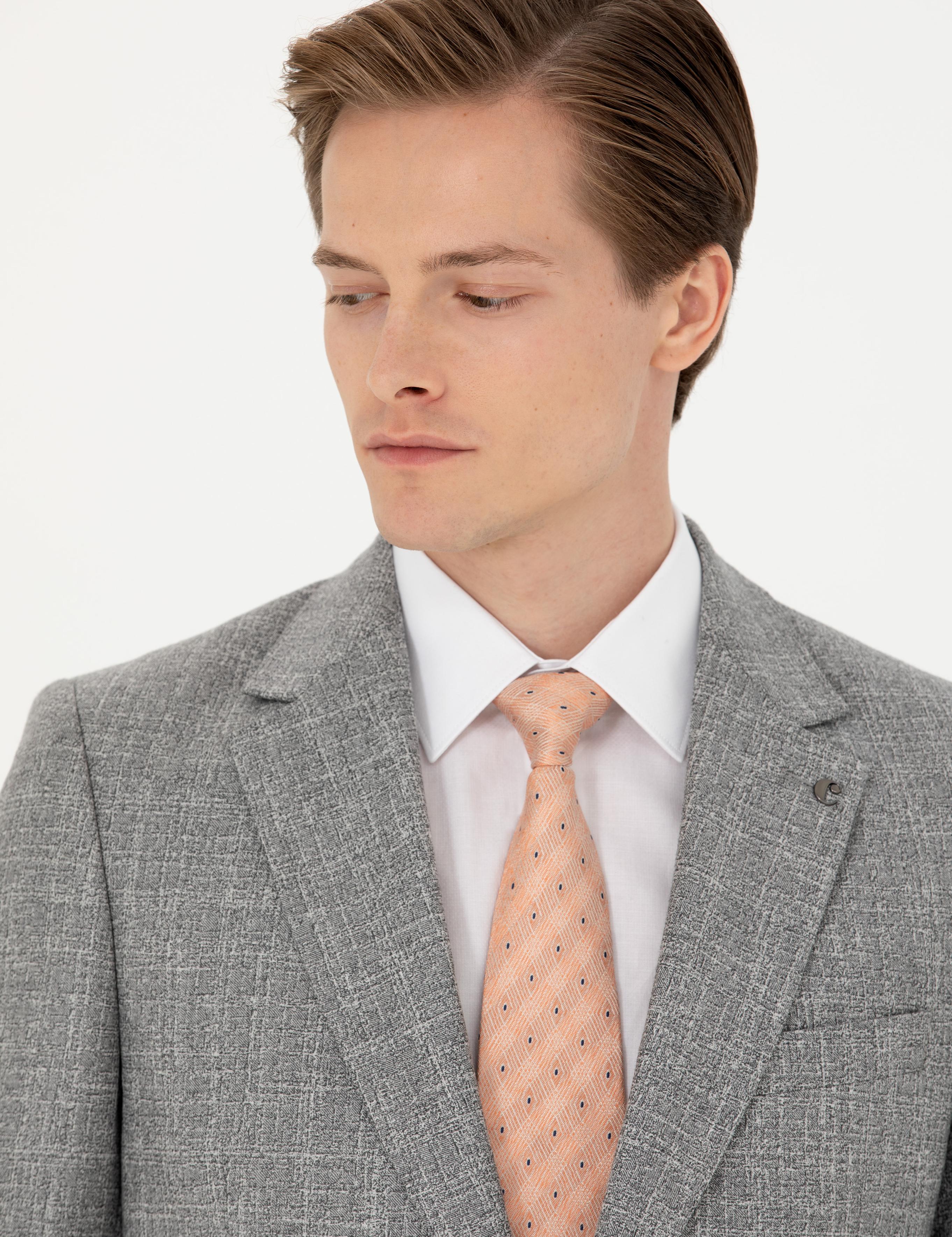 Gri Slim Fit %100 Yün Mikro Desenli Takım Elbise - 50272638011