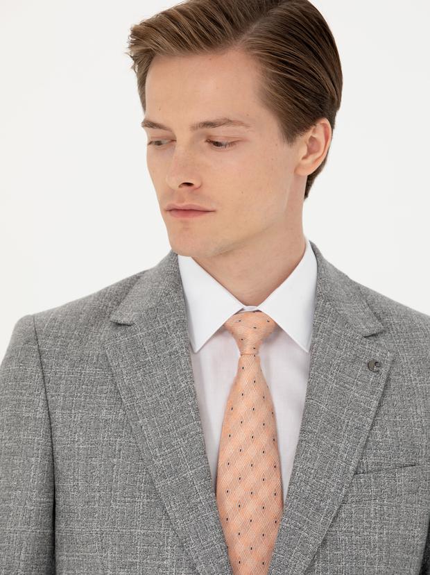 Gri Slim Fit %100 Yün Mikro Desenli Takım Elbise