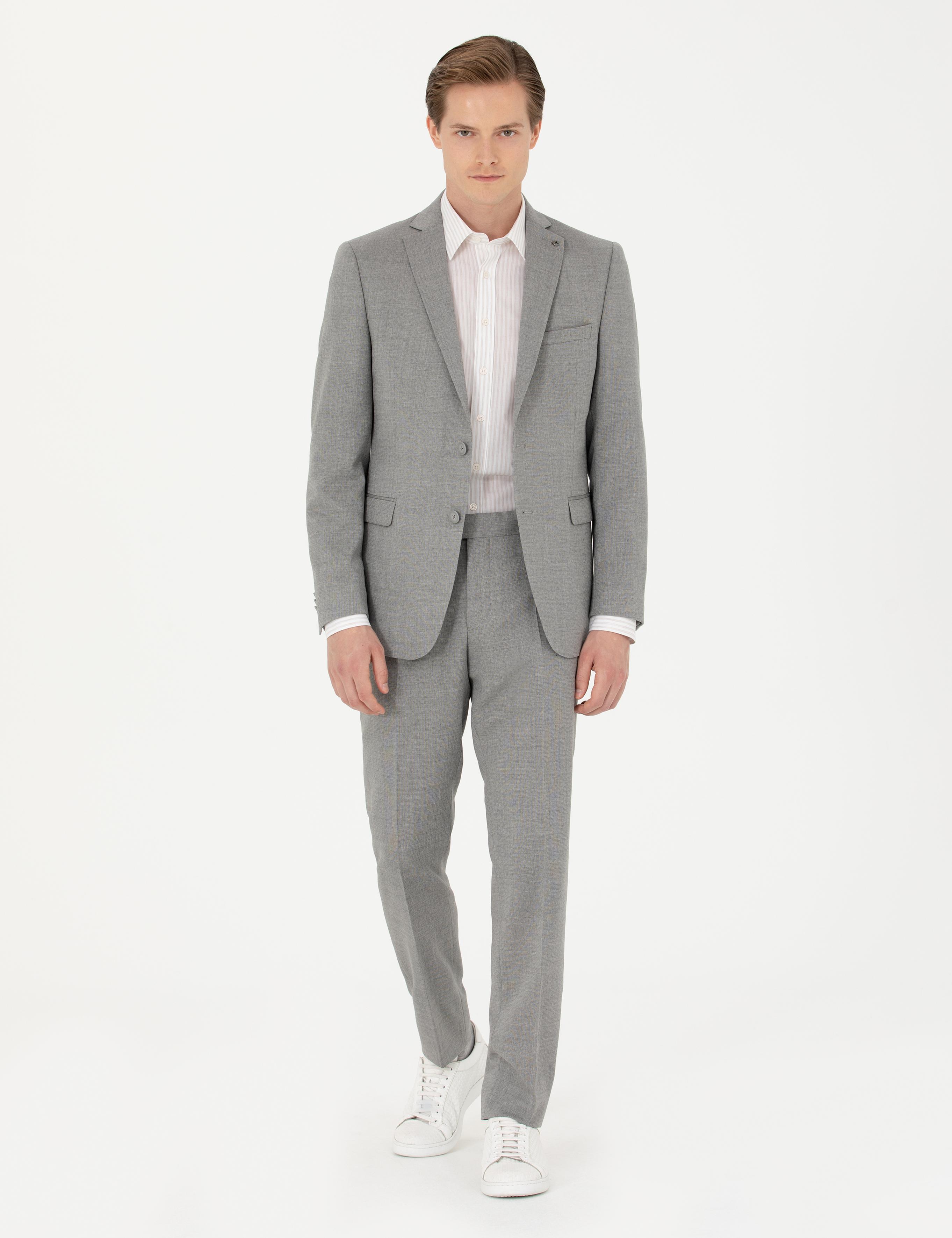 Gri Slim Fit Yün Klasik Ceket - 50270132002