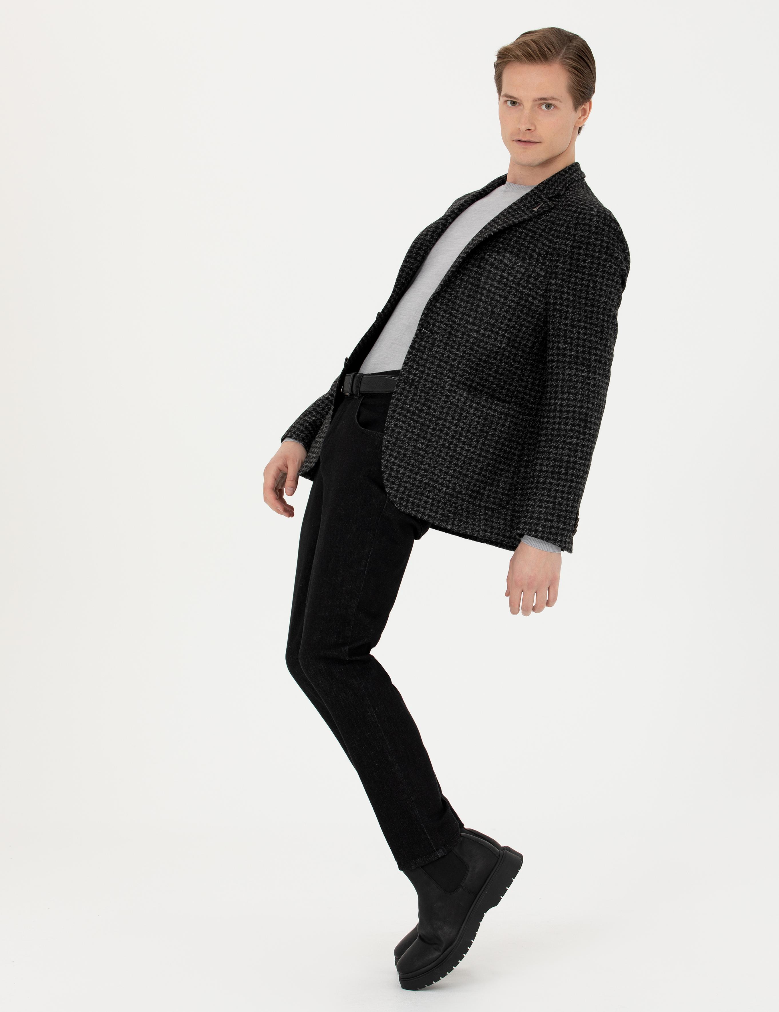 Antrasit Slim Fit Yün Karışımlı Spor Ceket - 50272721008