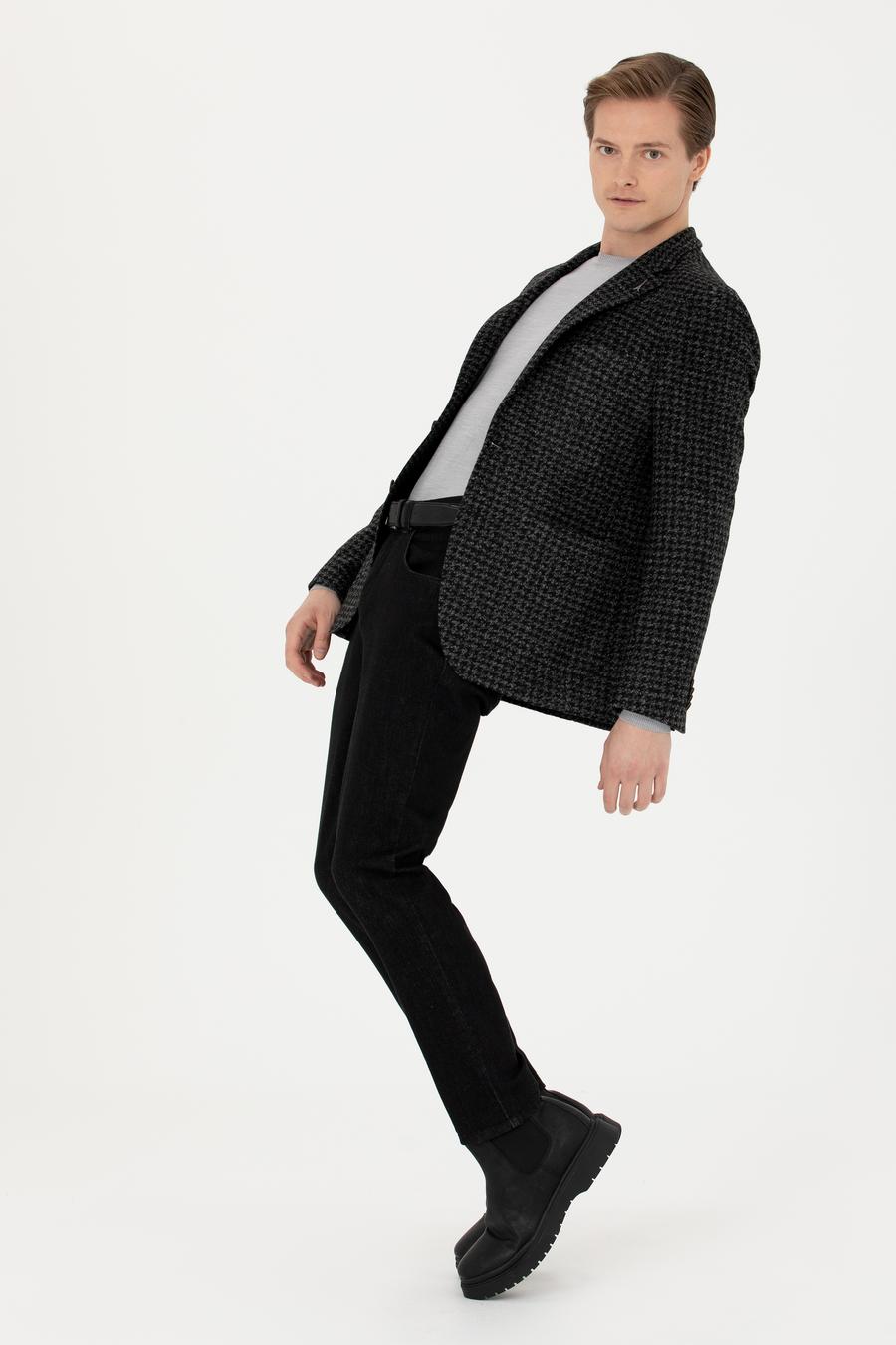 Antrasit Slim Fit Yün Karışımlı Spor Ceket - 50272721008