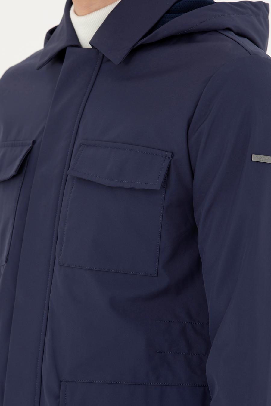 Lacivert Çıkartılabilir Kapüşonlu Mont - 50273892006