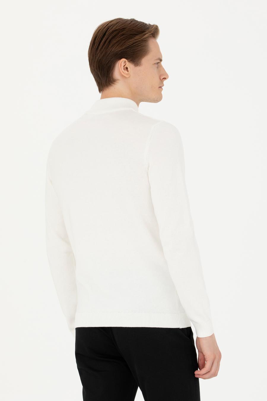 Ekru Slim Fit Yarım Balıkçı Basic Triko Kazak - 50270170057