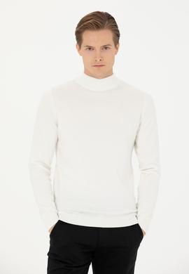 Ekru Slim Fit Yarım Balıkçı Basic Triko Kazak