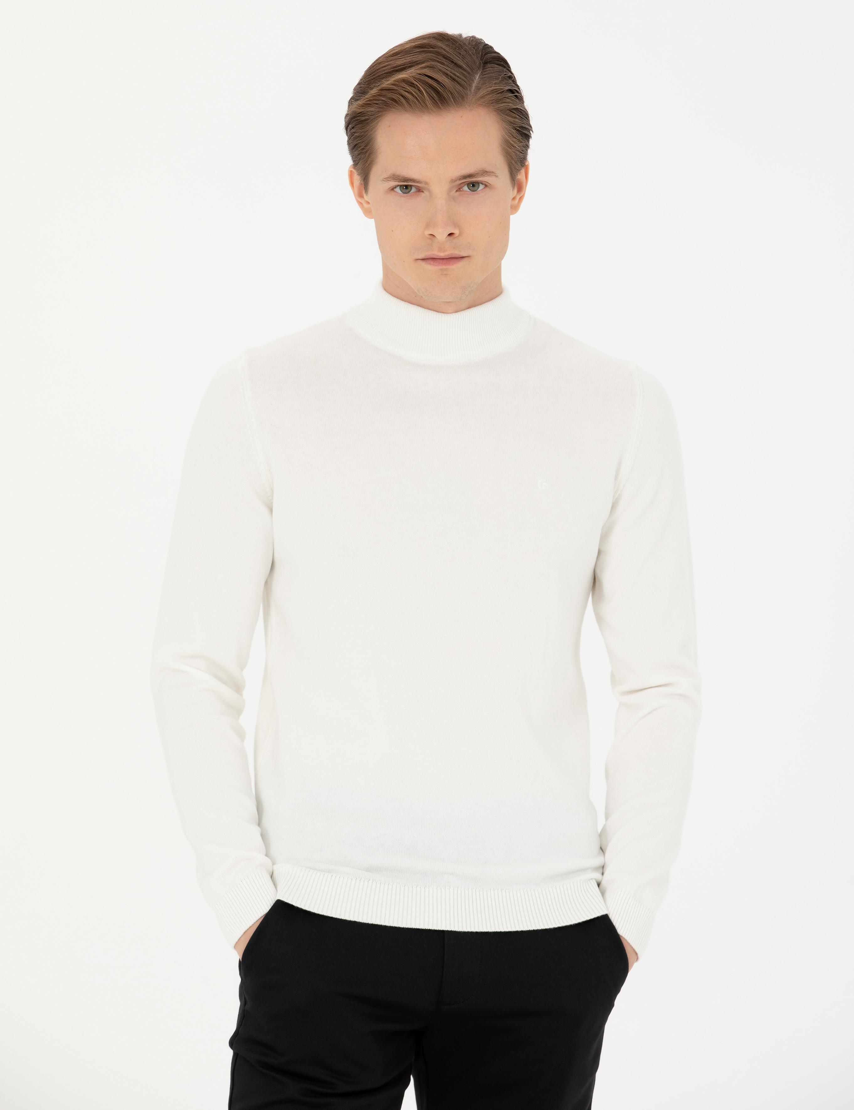 Ekru Slim Fit Yarım Balıkçı Basic Triko Kazak - 50270170057