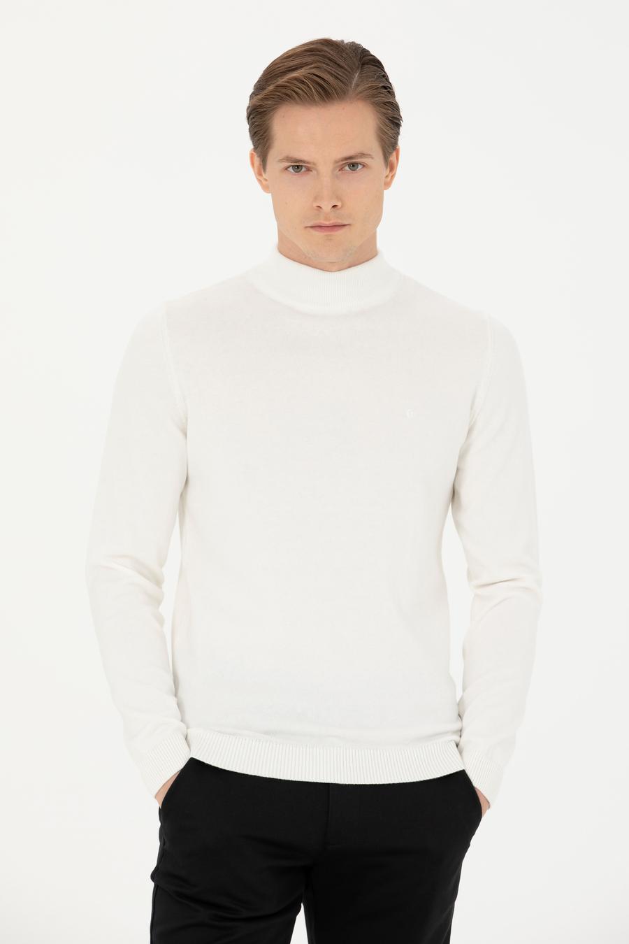 Ekru Slim Fit Yarım Balıkçı Basic Triko Kazak - 50270170057