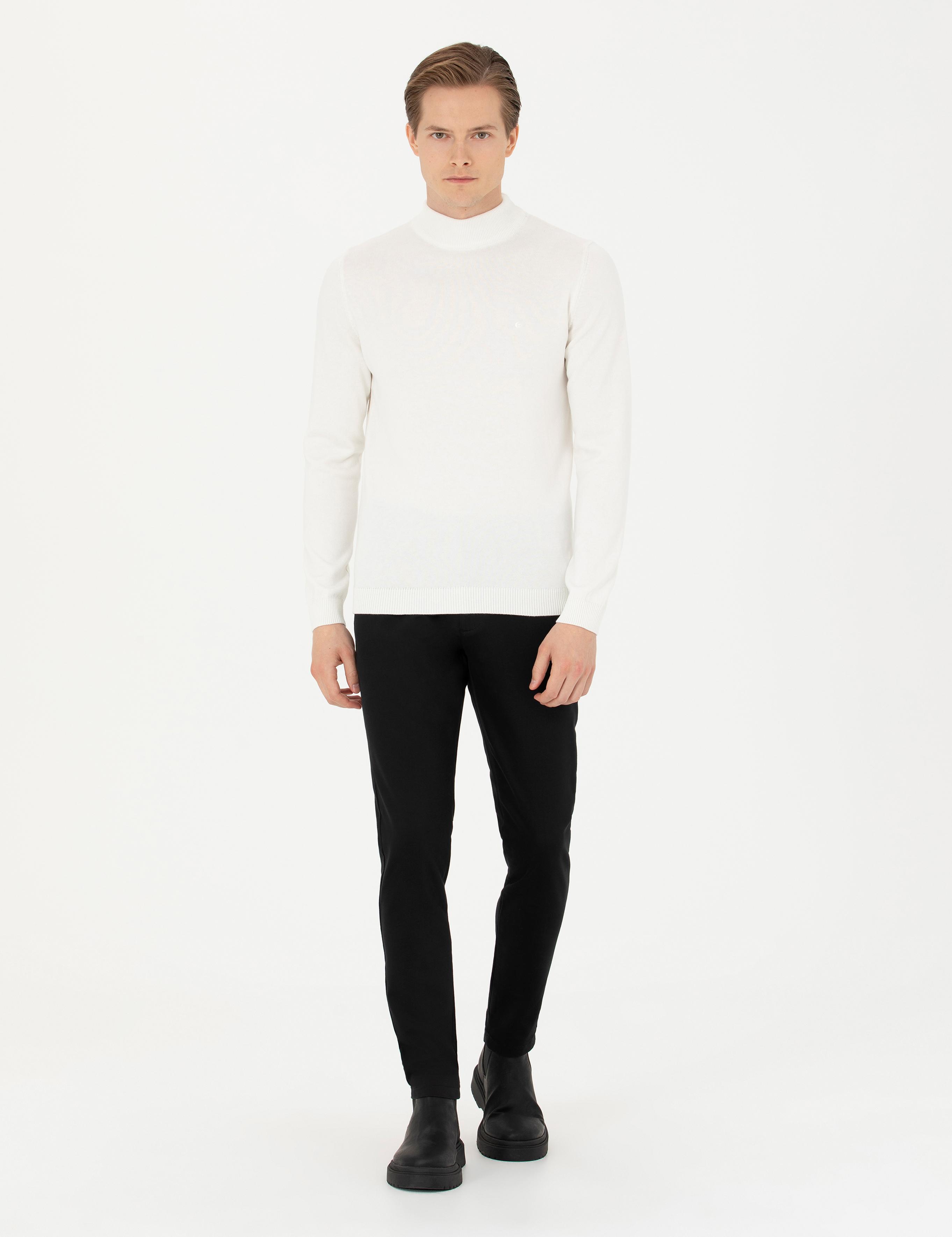 Ekru Slim Fit Yarım Balıkçı Basic Triko Kazak - 50270170057