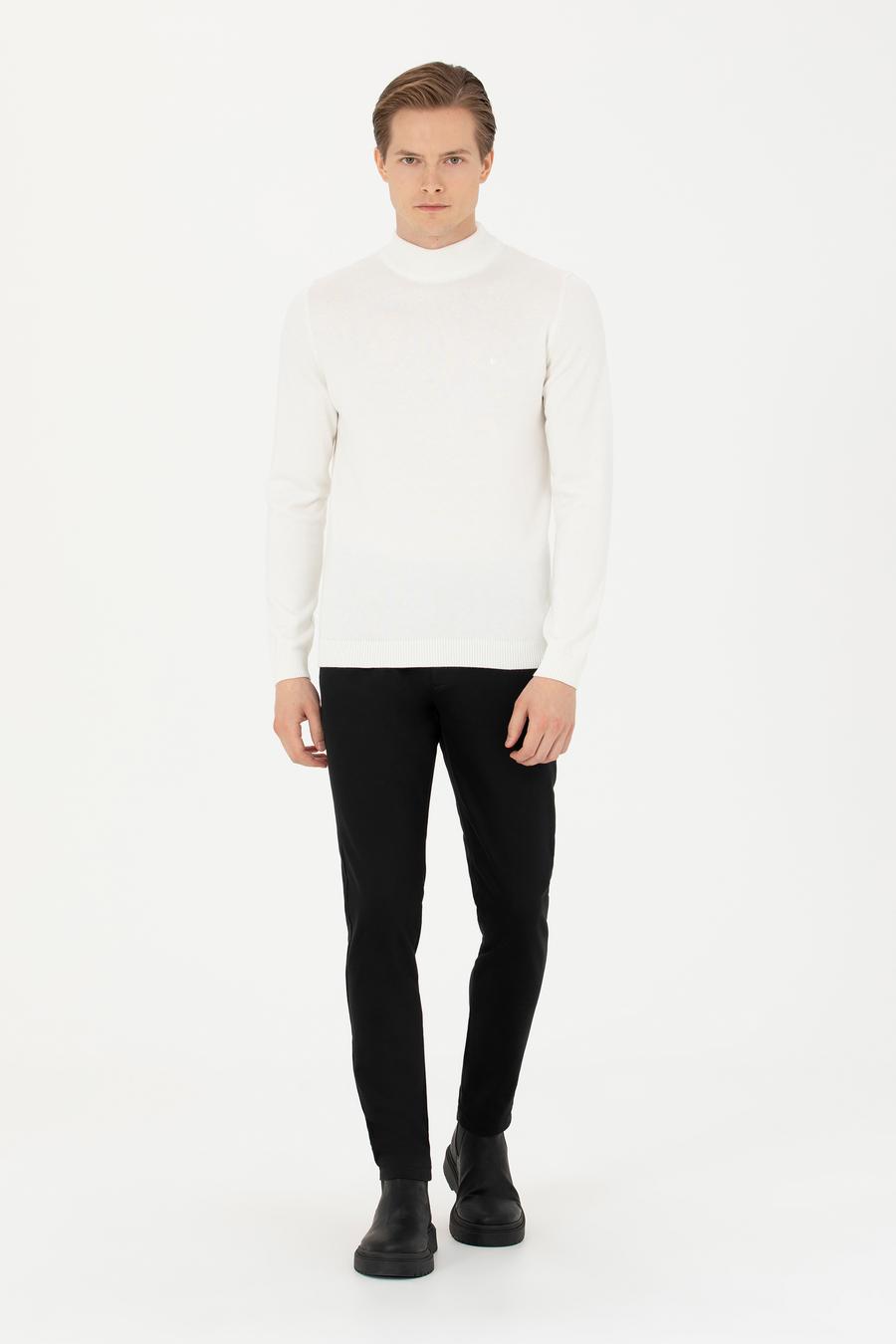 Ekru Slim Fit Yarım Balıkçı Basic Triko Kazak - 50270170057