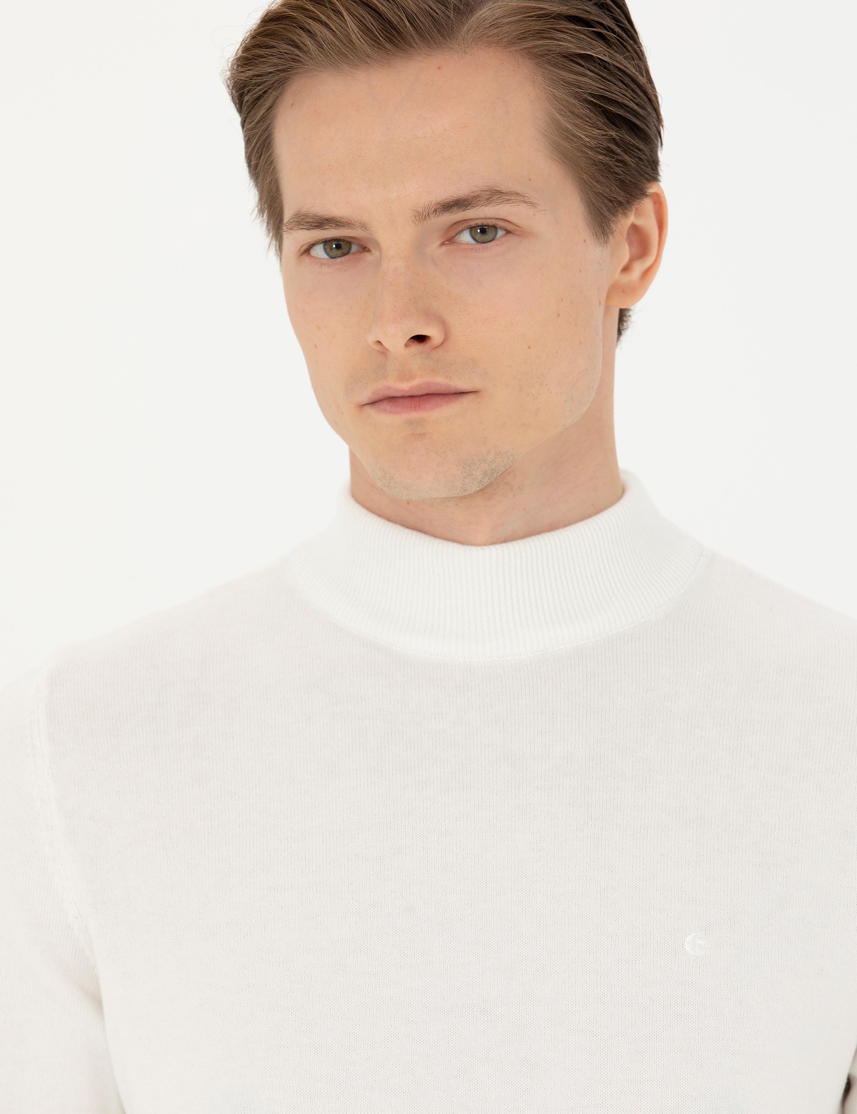 Ekru Slim Fit Yarım Balıkçı Basic Triko Kazak - 50270170057