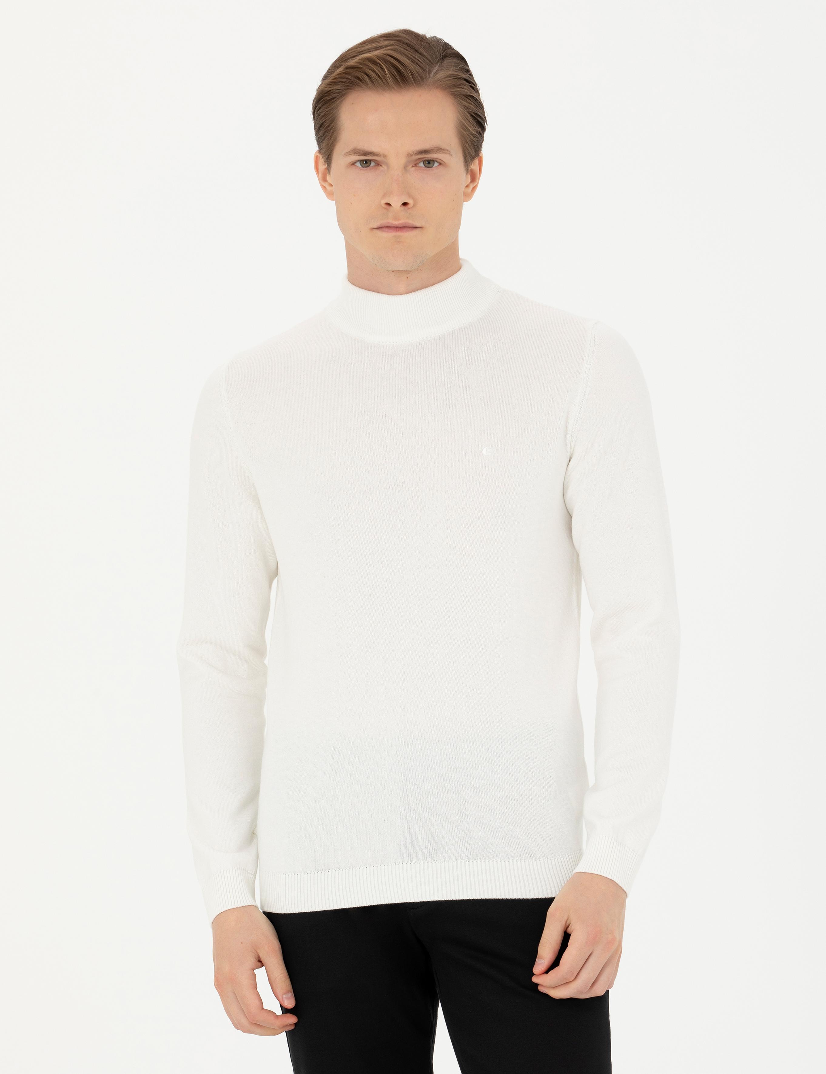Ekru Slim Fit Yarım Balıkçı Basic Triko Kazak - 50270170057